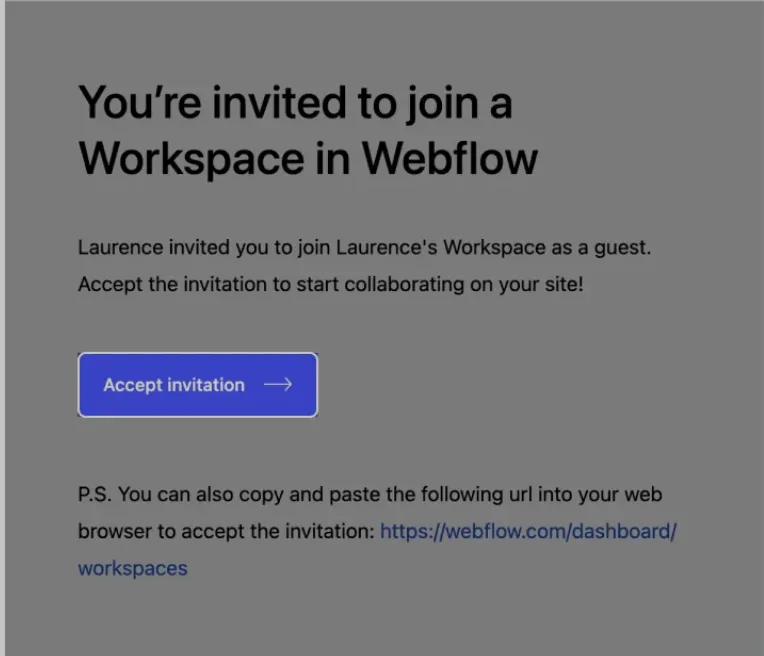 Webflowからの招待メール(Accept invitationボタン)