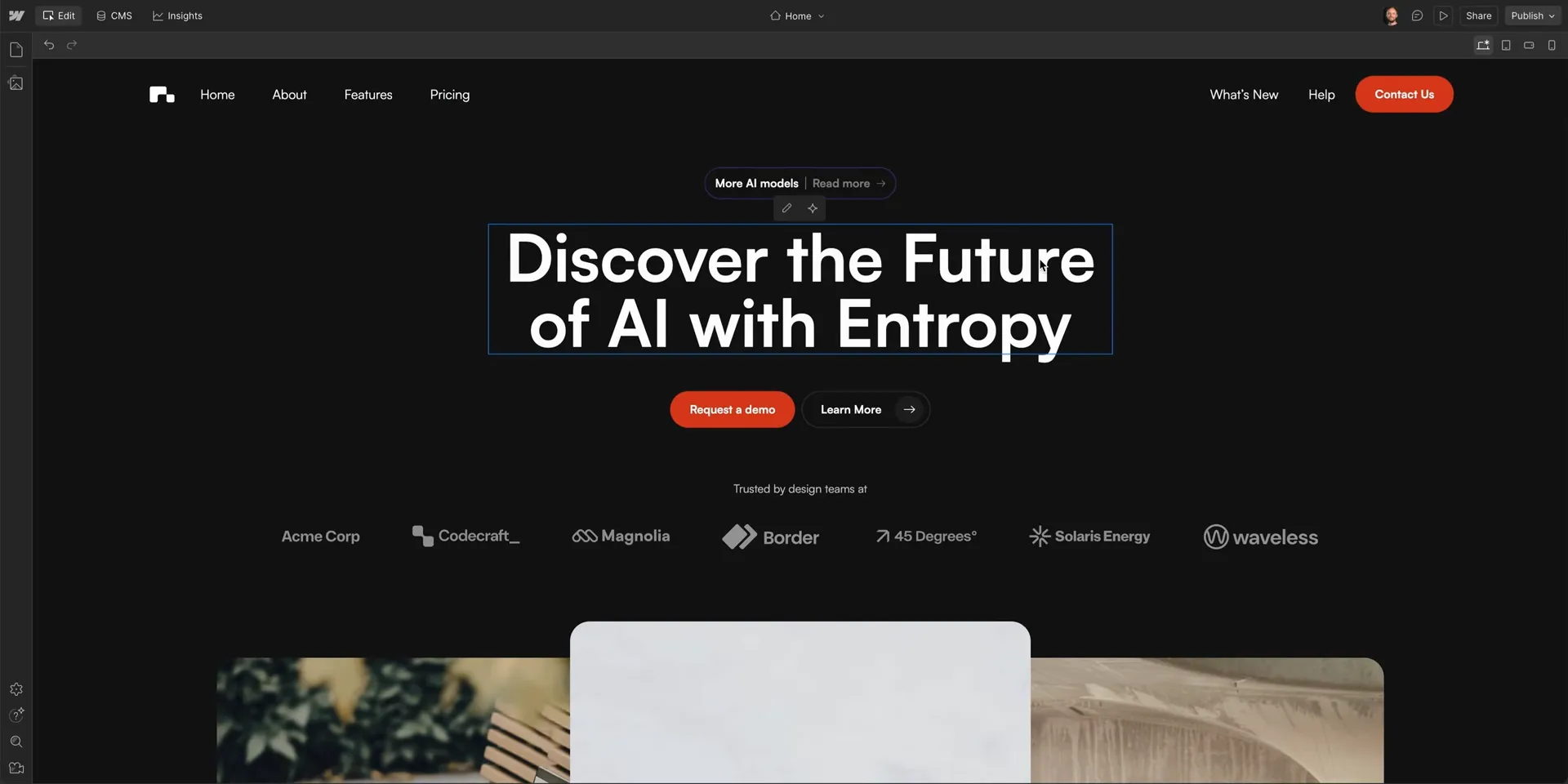 Webflow公式: Content editor roleで開いたcanvas全体