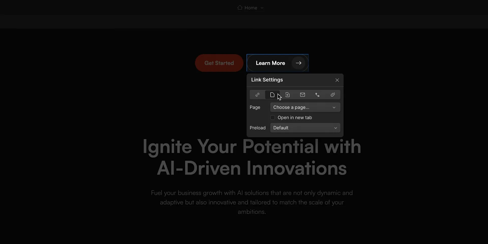 Webflow公式: Link Settingsダイアログ