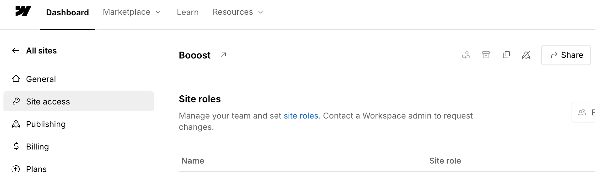 Site SettingsのSite accessメニュー